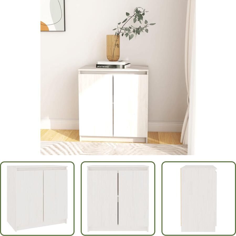VidaXL Houten Kast Bijzetkast 60x36x65 cm massief grenenhout wit Grenoblehouten Kast Wit Kast Opbergkast - Foto 2