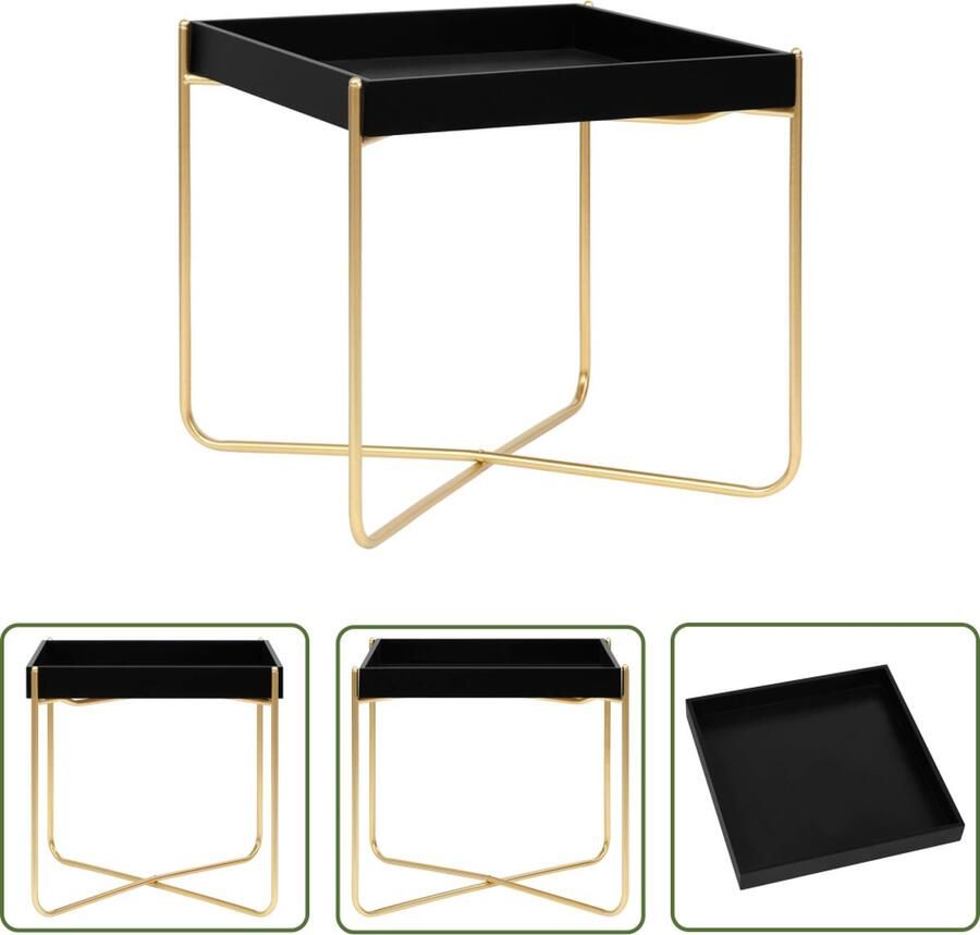 The Living Store Bijzettafel MDF Blad Staaldraad Frame 38 x 38 x 38.5 cm Zwart en Goud Bijzettafel Salontafel Modern Mdf Metaal - Foto 2