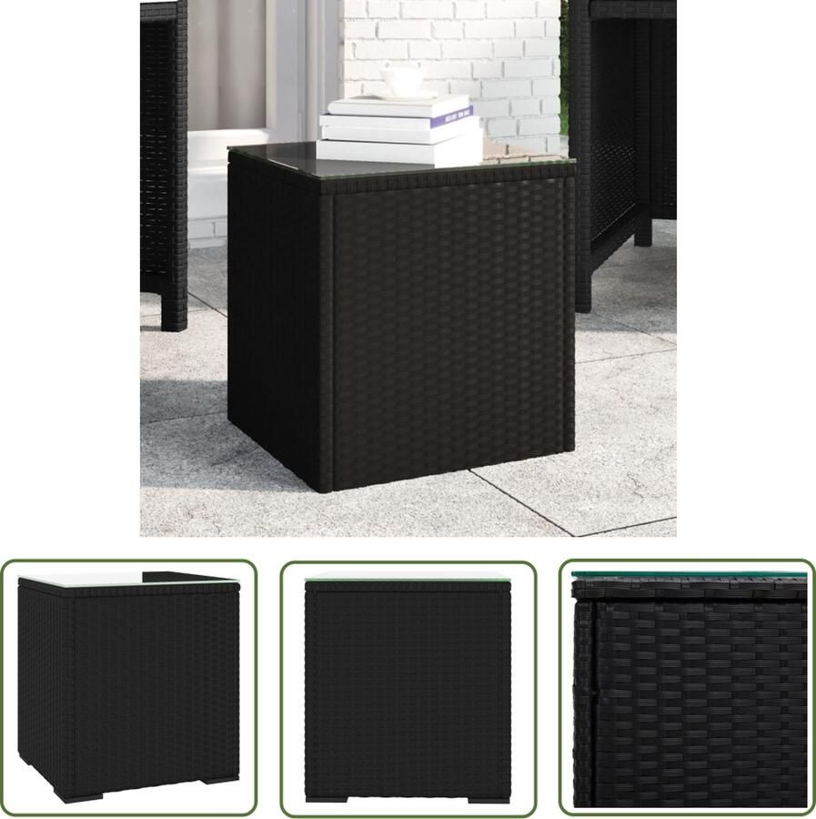 The Living Store Bijzettafel 40x37x40 5 cm poly rattan en gehard glas zwart Bijzettafel Salontafel Tuintafel Zwarte Bijzettafel Poly Rattan Tafel