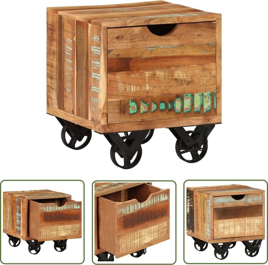 The Living Store Bijzetkast Houten Tafeltje IndustriÃle Stijl 40x40x45cm Gerecycled Hout Bijzettafel Industrieel Design Houten Kast Vintage Meubilair Recycled Wood Furniture