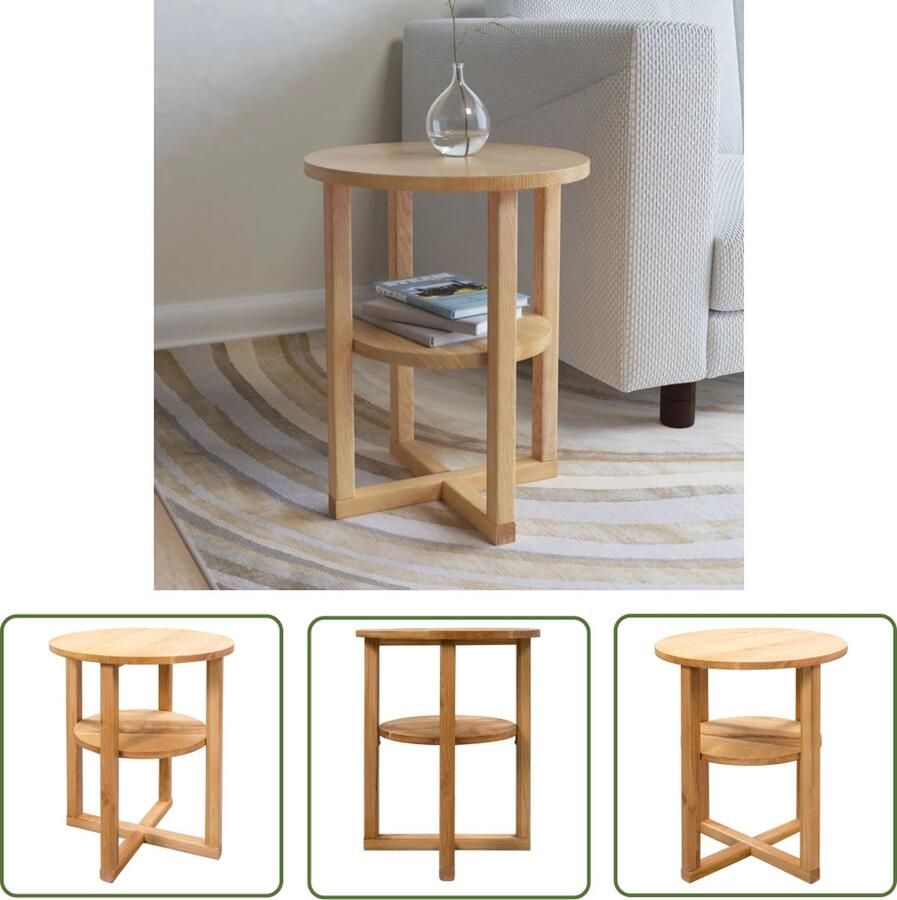 The Living Store Bijzettafel Houten Eikenhout 40x50 cm Met Schap Bijzettafel Salontafel Eikenhouten Meubilair Houten Bijzet Tafels Landelijke Bijzettafel - Foto 3