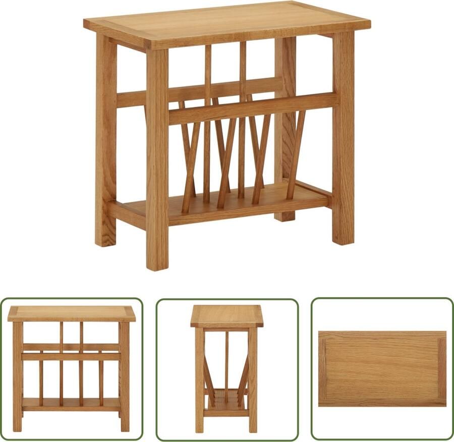 The Living Store Tijdschriftentafeltje Eikenhout 45x27x42 cm Met schap Bijzettafel Houten Meubilair Landelijke Stijl Tijdloze Klassieker Boekenplank - Foto 2
