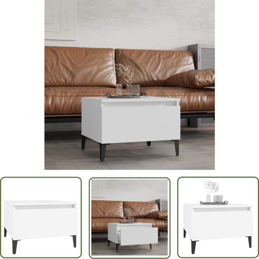 The Living Store IndustriÃle bijzettafel 50 x 46 x 35 cm wit Industriële Bijzettafel Salontafel Witte Bijzettafel Houten Bijzettafel - Foto 2