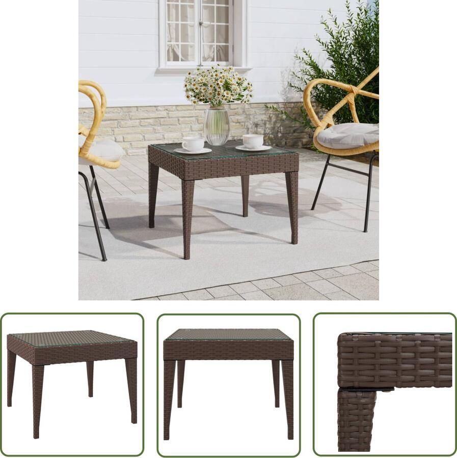 The Living Store Bijzettafel 50x50x38 cm poly rattan en gehard glas bruin Bijzettafel Salontafel Tuintafel Houten Tafel Bruine Tafel