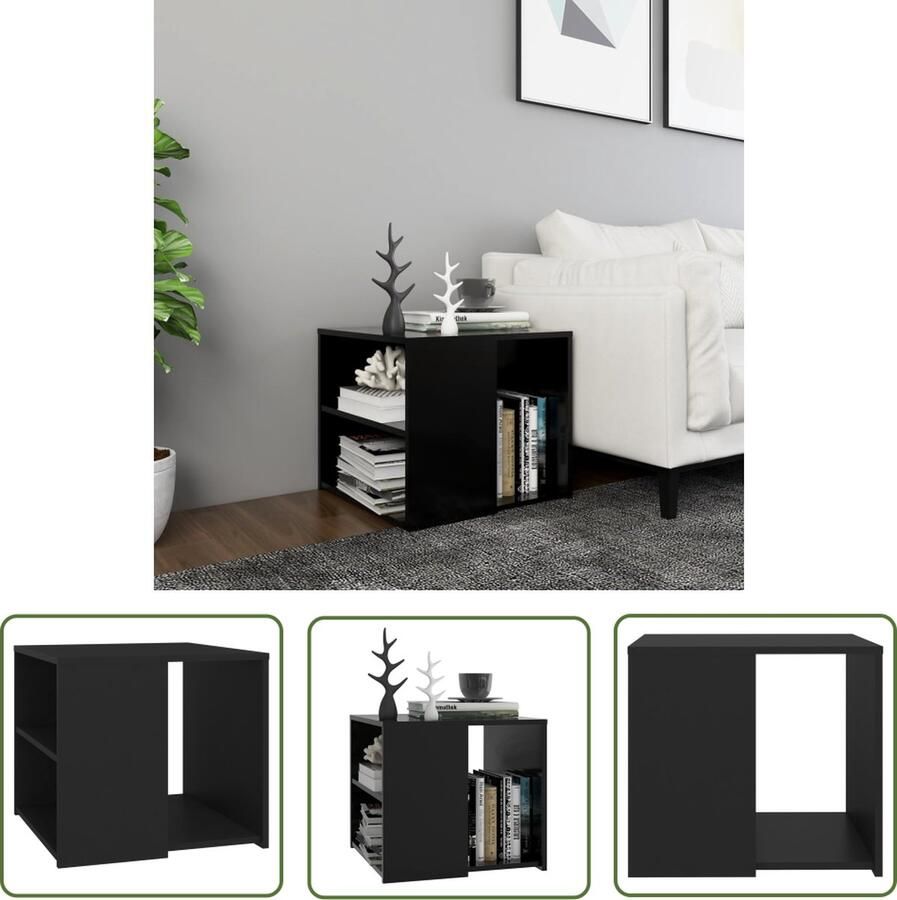 The Living Store Woonkamertafel Zwart Spaanplaat 50x50x45 cm 3 schappen Bijzettafel Salontafel Zwarte Tafel Houten Tafel Kleine Tafel - Foto 2