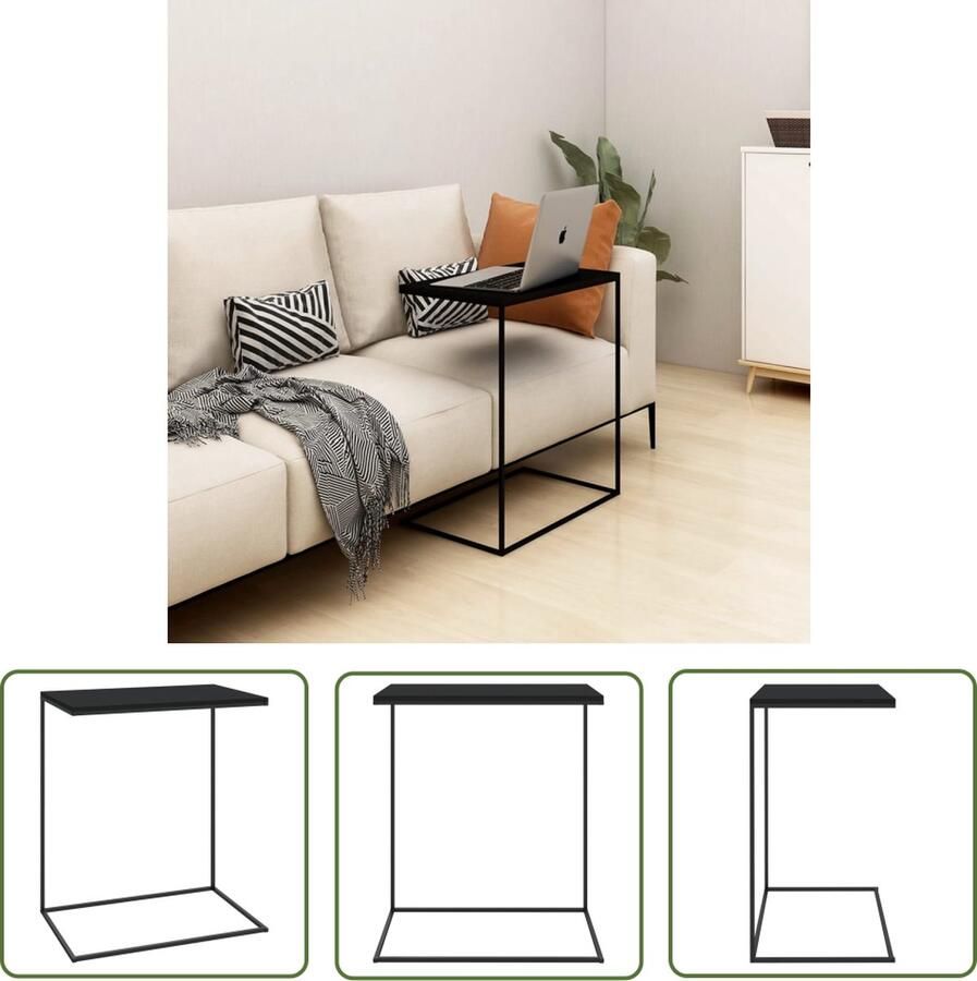 The Living Store Bijzettafel 55x35x66 cm bewerkt hout zwart Bijzettafel C Vormige Tafel Salontafel Zwarte Tafel Houten Tafel - Foto 2