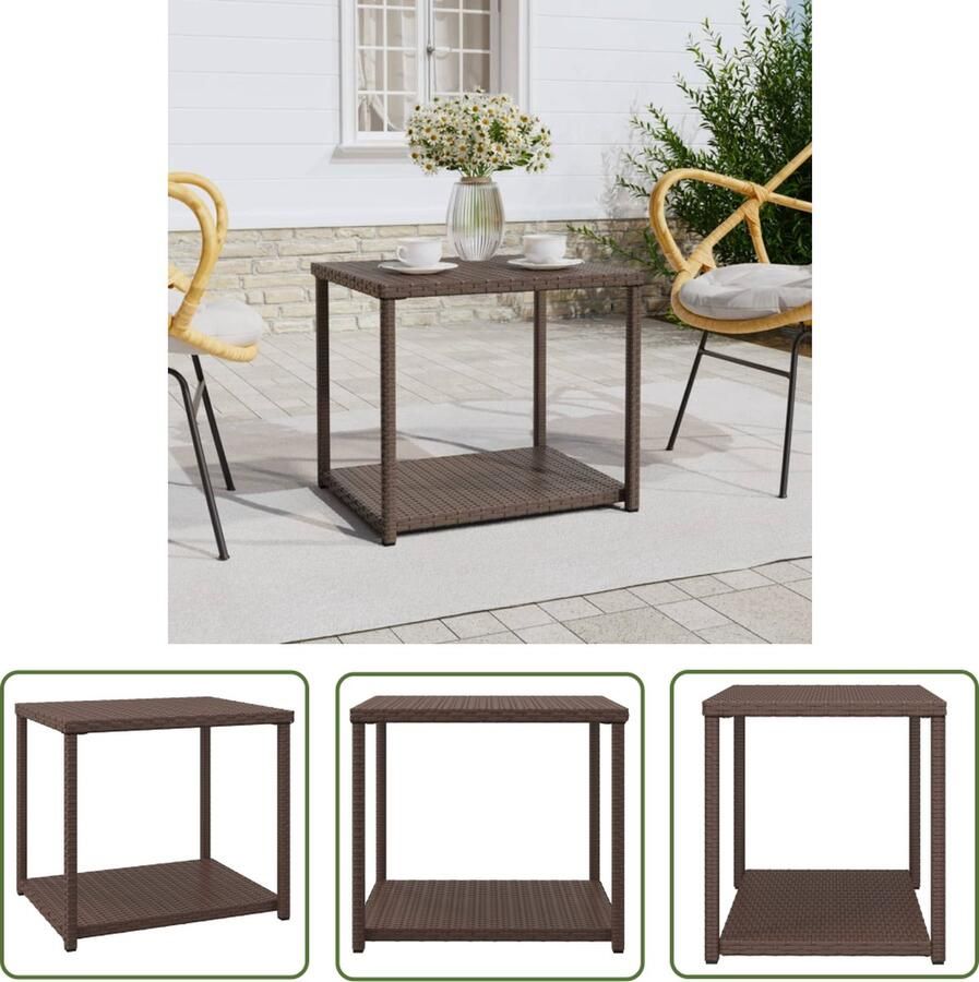 The Living Store Bijzettafel 2 lagen 55 x 45 x 49 cm Bruin PE-rattan gepoedercoat staal Bijzettafel Salontafel Tuintafel Buitentafel Houten Tafeltje