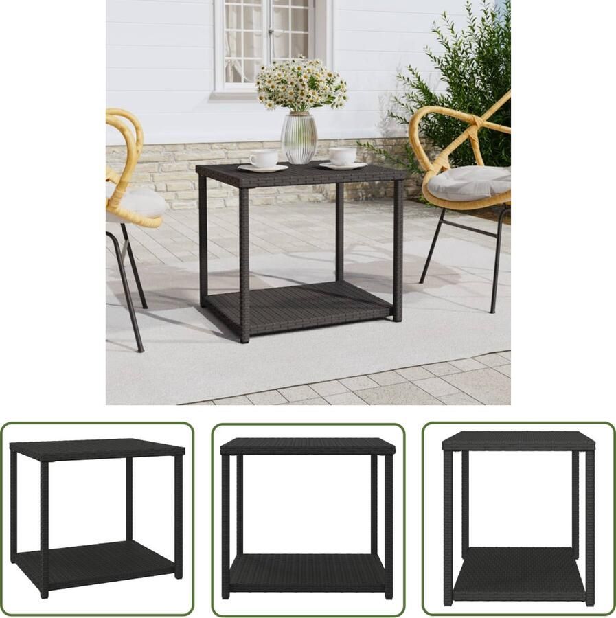 The Living Store Salontafel PE-rattan Gepoedercoat staal 55x45x49 cm 2 lagen Bijzettafel Salontafel Tuintafel Buitentafel Ratan Tafel
