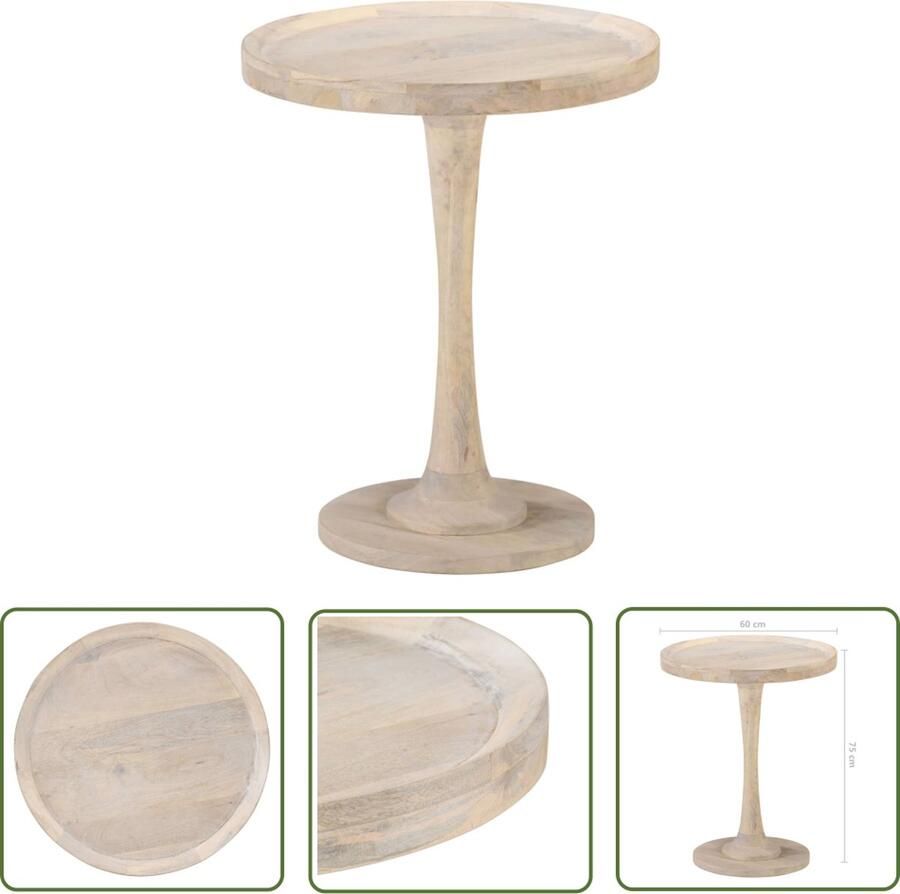The Living Store Bijzettafel Massief mangohout 60 x 75 cm Vintage charm Bijzettafel Vintage Stijl Mangohout Bruine Meubels Salontafel - Foto 2