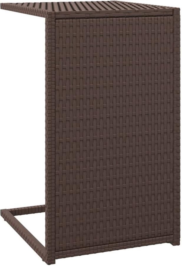 The Living Store C Tafel Bruin 40 x 35 x 60 cm PE-rattan Gepoedercoat staal Bijzettafel C-vormige Tafel Salontafel Buitentafel Tuintafel