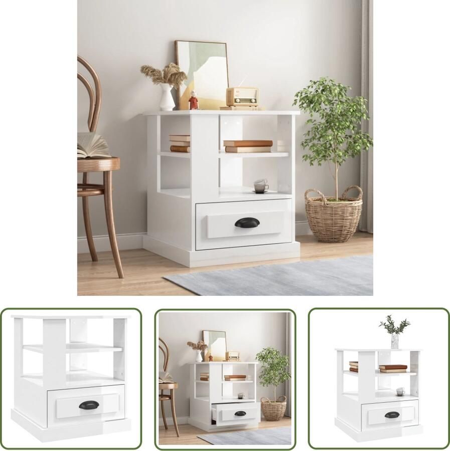 The Living Store Bijzettafel Hoogglans wit 50 x 50 x 60 cm Duurzaam materiaal