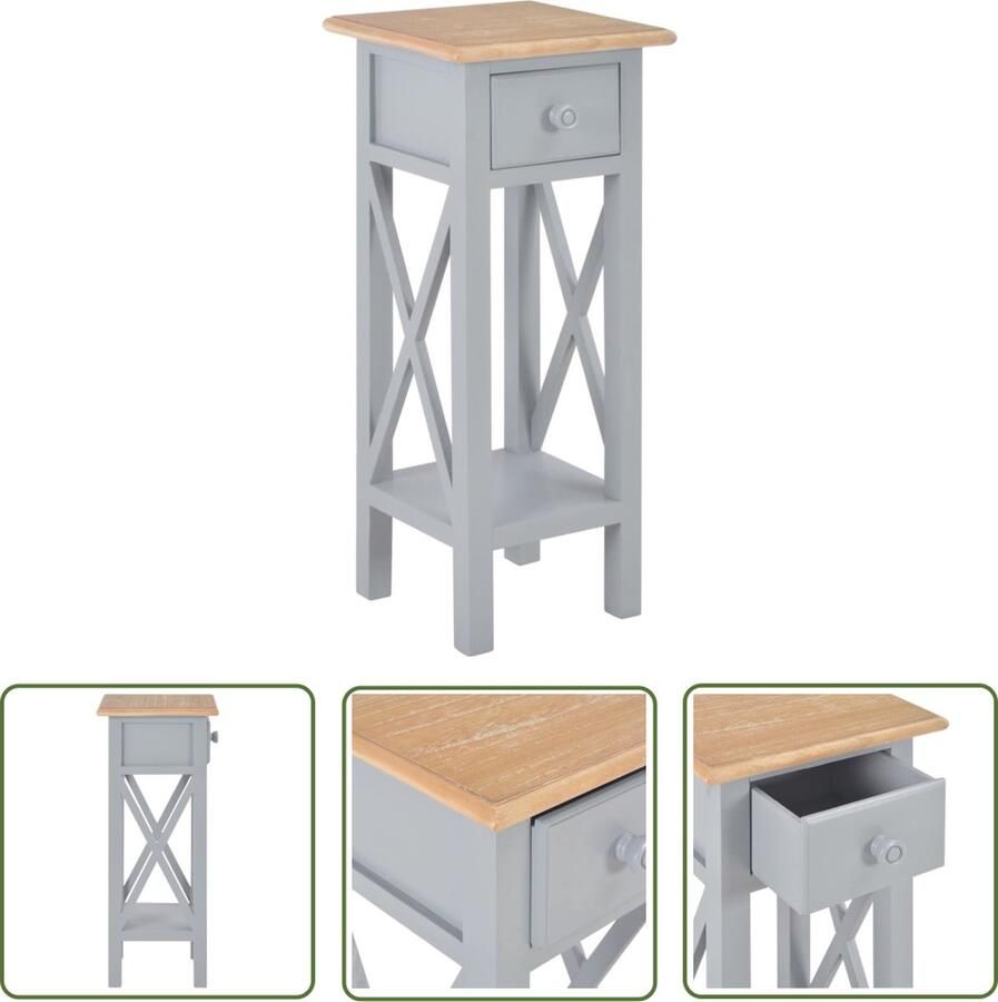 The Living Store Bijzettafel Hout 65.5 cm Lade Grijs 27 x 27 x 65.5 cm Bijzettafel Houten Bijzet Tafeltje Salontafel Tv Tafel Kastje