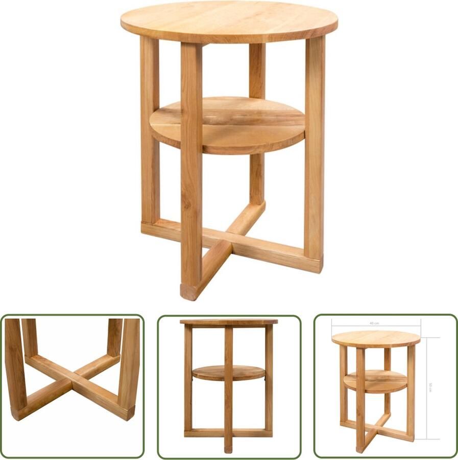 The Living Store Bijzettafel Houten Eikenhout 40x50 cm Met Schap Bijzettafel Salontafel Eikenhouten Meubilair Houten Bijzet Tafels Landelijke Bijzettafel - Foto 2