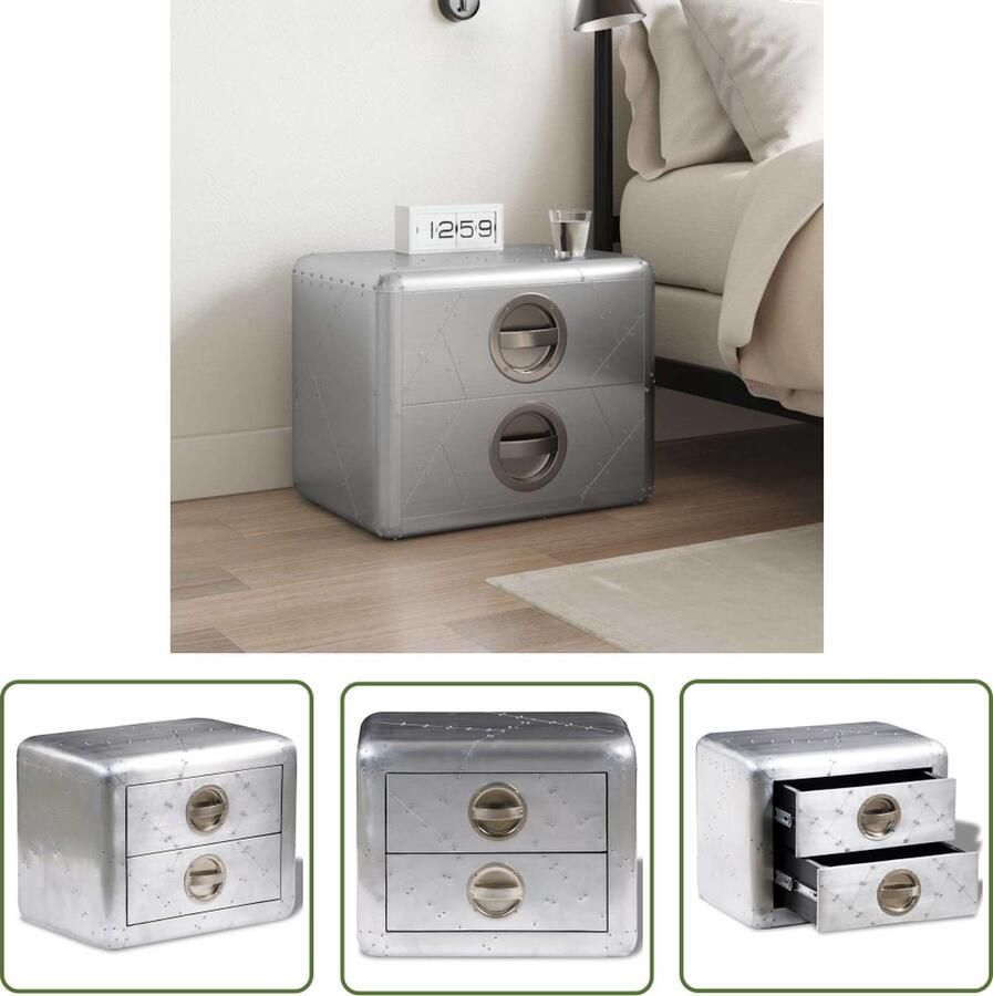 The Living Store Bijzettafel in luchtvaartstijl Houten frame 50 x 35 x 40 cm 2 lades Bijzettafel Luchtvaart Stijlt Industrieel Meubilair Vintage Kast Metalen Tafel - Foto 3