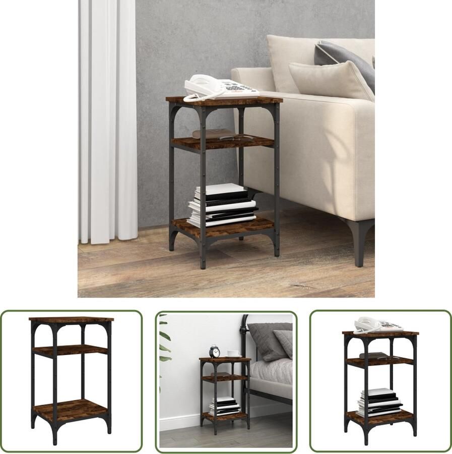 The Living Store Bijzettafel IndustriÃle Charme Salontafel 35 x 30 x 60 cm Ken- Gerookt Eiken Bijzettafel Industrieel Design Salontafel Houten Tafeltje Industriele Stijl - Foto 2