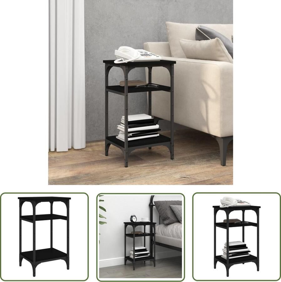 The Living Store Bijzettafel Industriële Stijl 35 x 30 x 60 cm Zwart