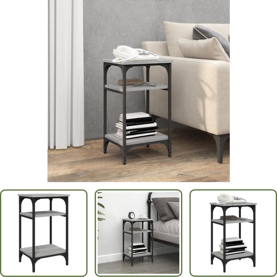 The Living Store Bijzettafel Industriële Stijl 35 x 30 x 60 cm Grijs Sonoma Eiken