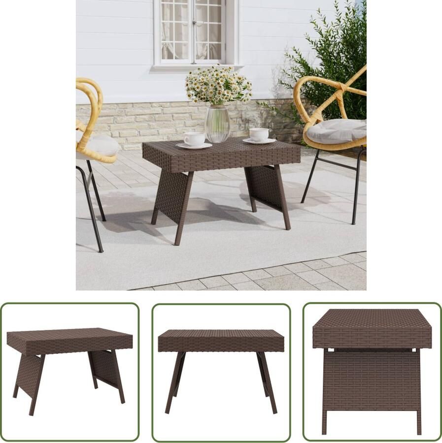 The Living Store Bijzettafel inklapbaar 60x40x38 cm poly rattan bruin Inklapbare Salontafel Bijzettafel Buitentafel Terrastisch Tafeltje Tuinmeubilair