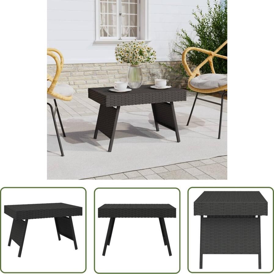 The Living Store Bijzettafel inklapbaar 60x40x38 cm poly rattan zwart Bijzettafel Salontafel Buitentafel Tuintafel Zwarte Tafel