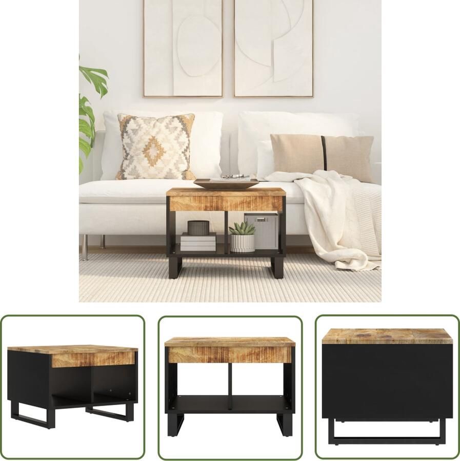 The Living Store Bijzettafel Mangohout 55 x 50 x 40 cm Opbergruimte Stabiele ijzeren poten Bijzettafel Salontafel Mangohout Meubilair Houten Bijzet Tafels Vintage Salontafel - Foto 2