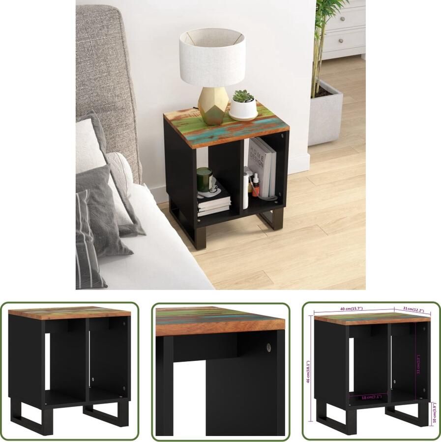 The Living Store Bijzettafel Massief Gerecycled Hout 40 x 31 x 46 cm Metalen Poten Bijzettafel Houten Bijzet Tafeltje Multifunctionele Tafel Vintage Tafel Industriële Tafel - Foto 2