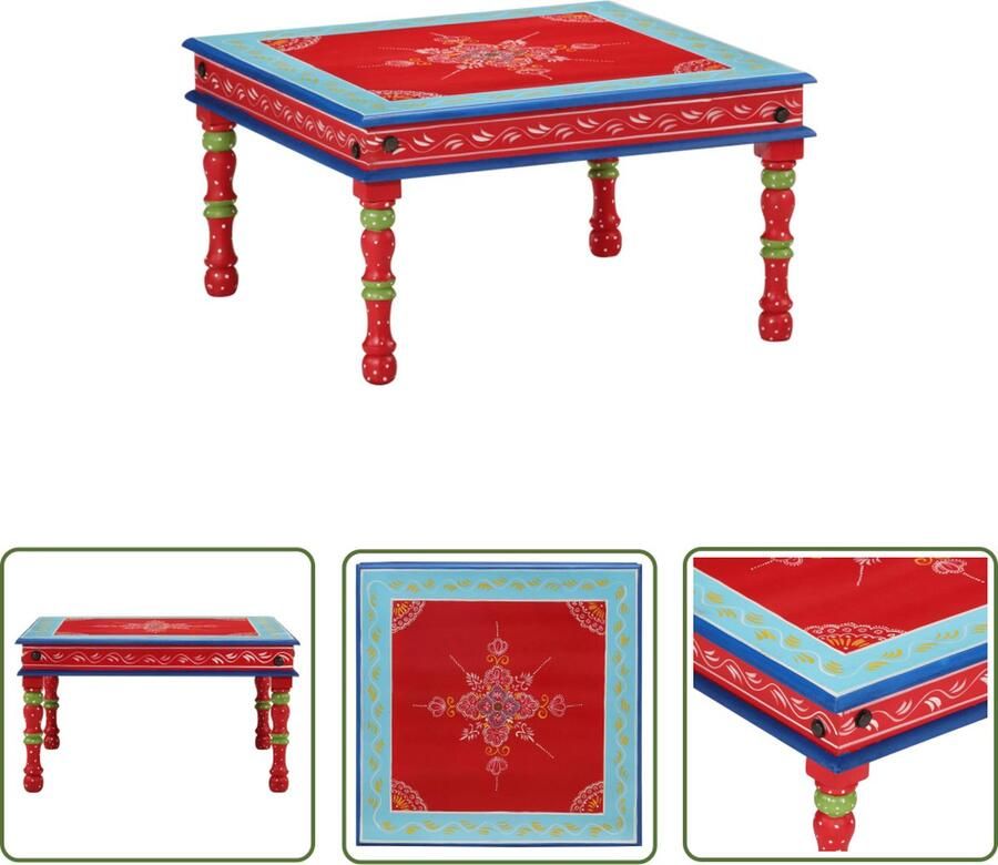 VidaXL The Living Store Salontafel handbeschilderd massief mangohout rood Bijzettafel Salontafel Mangohout Handbeschilderd Rode Tafel - Foto 2