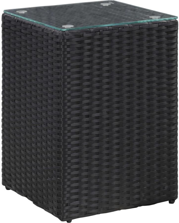 The Living Store Bijzettafel met glazen blad 35x35x52 cm poly rattan zwart Bijzettafel Salontafel Poly Rattan Zwarte Bijzettafel Tuintafel