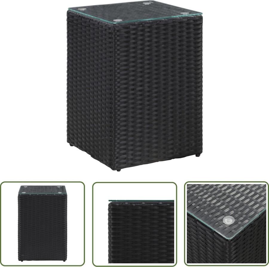 The Living Store Bijzettafel met glazen blad 35x35x52 cm poly rattan zwart Bijzettafel Salontafel Poly Rattan Zwarte Bijzettafel Tuintafel - Foto 2