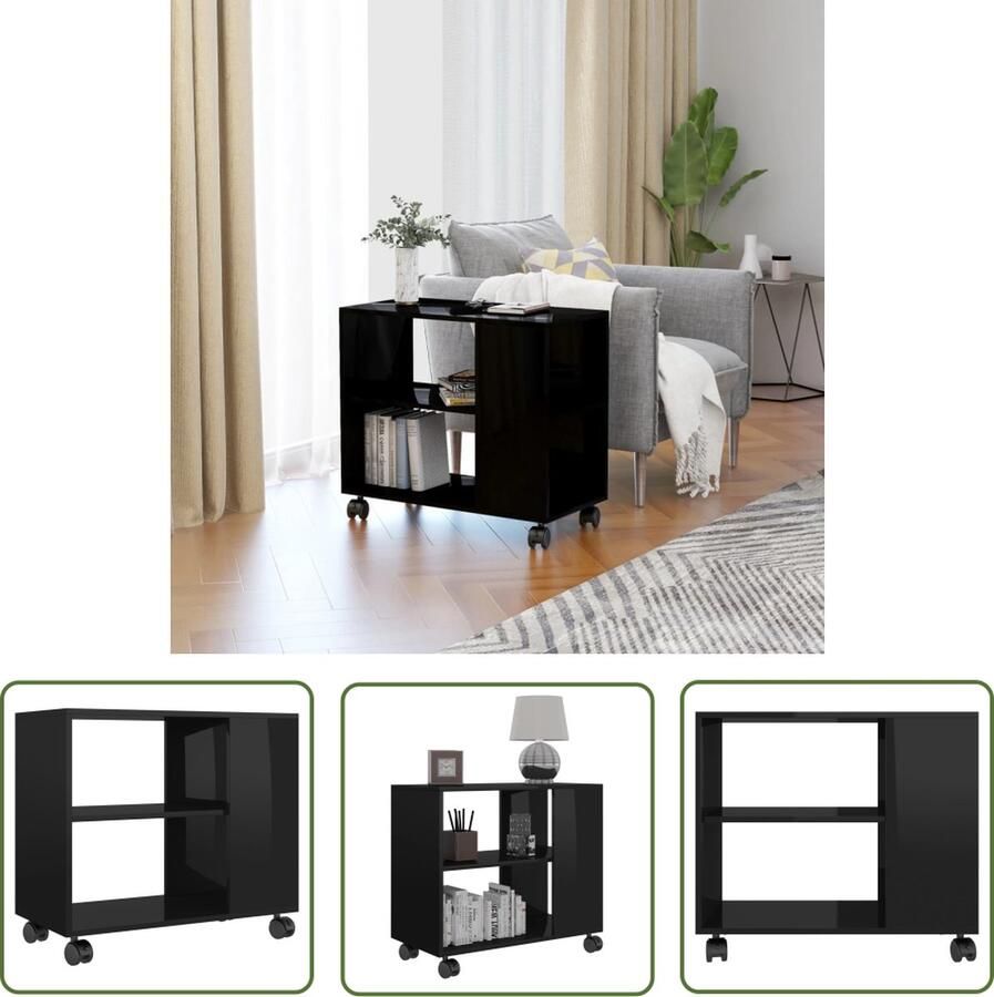 The Living Store Bijzettafel Salontafel bewerkt hout 70x35x55 cm Wielen Bijzettafel Salontafel Houten Bijzetkast Kleine Kast Sidetable - Foto 2