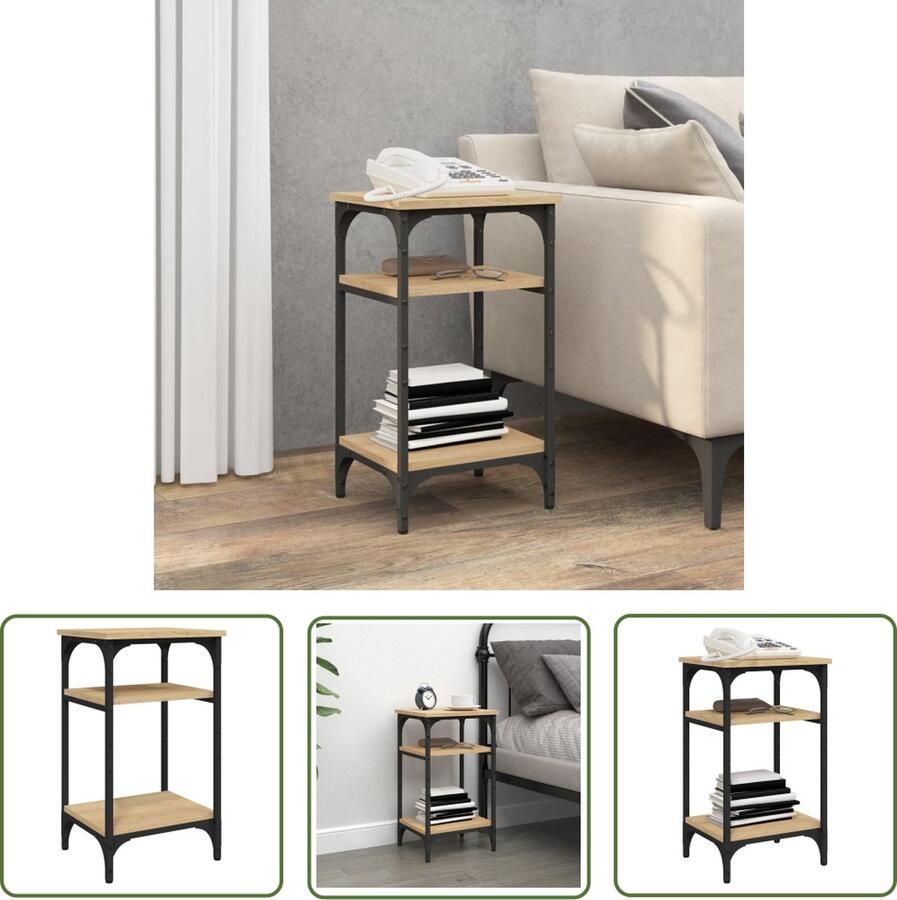 The Living Store Bijzettafel 35x30x60 cm bewerkt hout sonoma eikenkleurig Bijzettafel Industriële Meubels Houten Bijzet Tafels Sonomaplank Bruine Bijzettafel - Foto 2