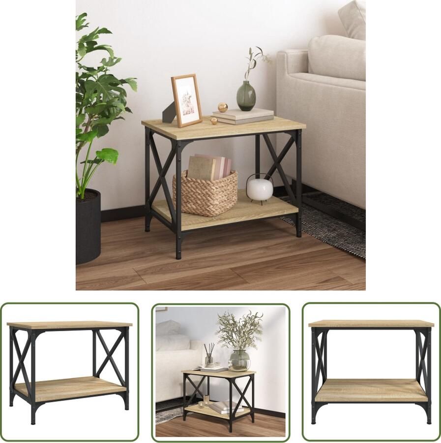 The Living Store Bijzettafel 55x38x45 cm bewerkt hout sonoma eikenkleurig Tafel - Foto 2
