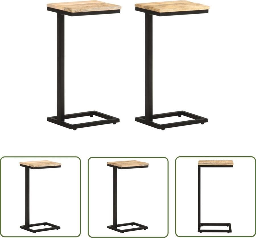The Living Store Bijzettafels 2 st 31 5x24 5x64 5 cm ruw mangohout Bijzettafel Salontafel Houten Tafel Mangohout Industrieel Meubilair
