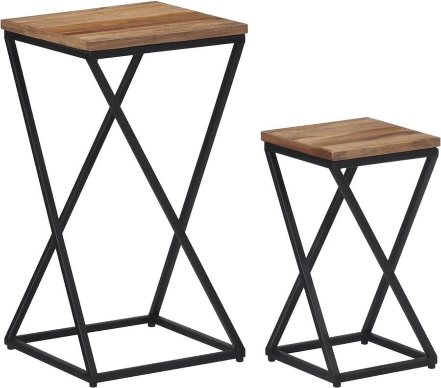 The Living Store Bijzettafels 2 st massief gerecycled teakhout Bijzettafels Teak Hout Recycled Furniture Vintage Style Industrieel Design - Foto 2