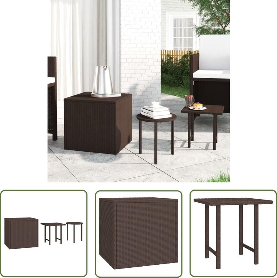 The Living Store Bijzettafel Set PE-Rattan Meerdere Afmetingen Bruin Bijzet Tafels Salontafels Buitentafels Terras Meubilair Rattaantafels
