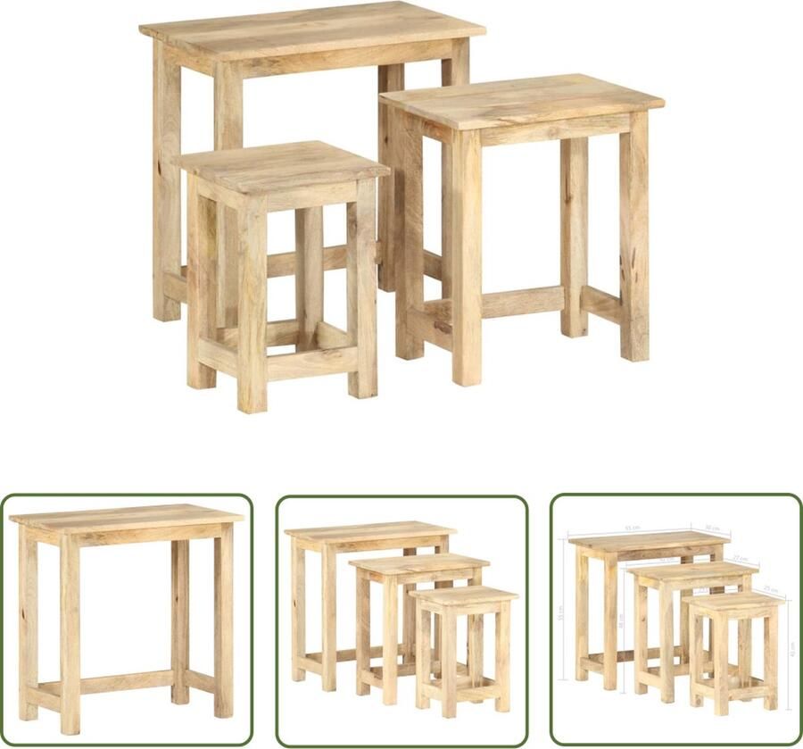 The Living Store Bijzettafels Set van 3 Antieke stijl Gerecycled hout Stapelbaar Hoogwaardig mangohout Gepolijst geverfd en gelakt Kleurvariatie Massief materiaal afmetingen - Foto 2