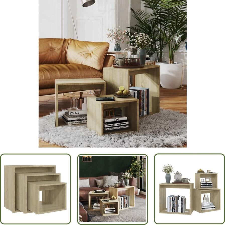 The Living Store Bijzettafelset Sonoma eiken 55 x 30 x 50 cm Multifunctioneel Bijzet Tafel Salontafel Tv Tafel Nestkasten Houten Meubilair