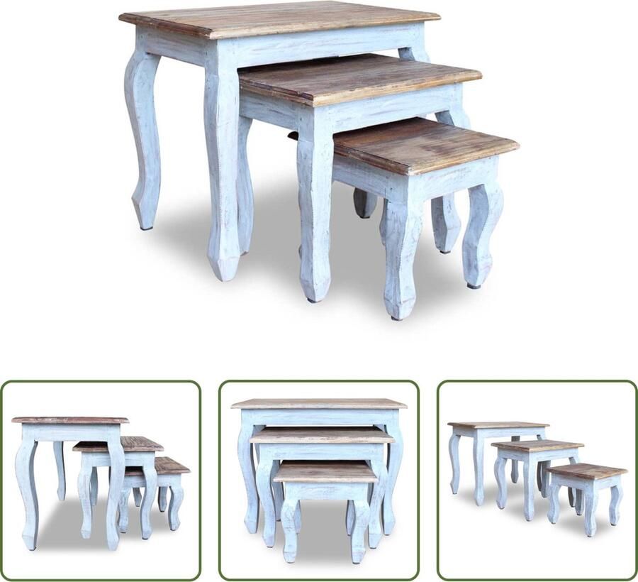 The Living Store Bijzettafeltjes Antieke stijl Massief gerecycled hout 3 maten Bijzettafels Salontafel Vintage Meubilair Massief Hout Recyclen Hout - Foto 2