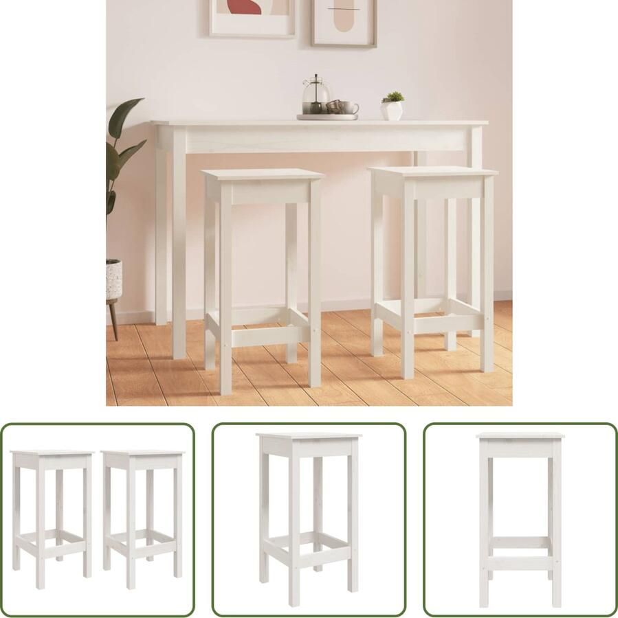 The Living Store Barkrukken 2 st 40x40x78 cm massief grenenhout wit Barkruk - Foto 2