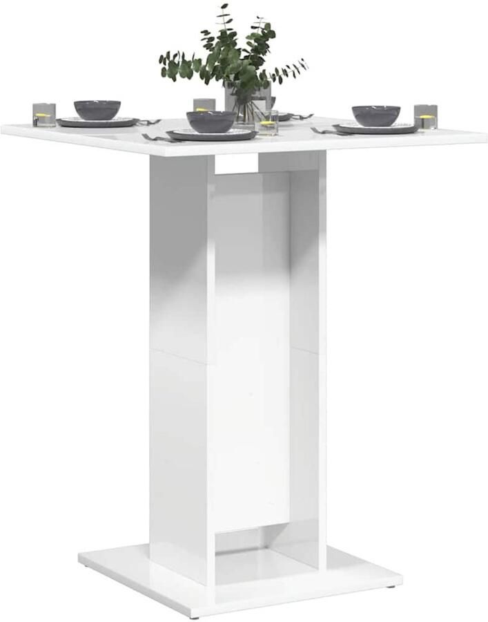 The Living Store Bistrotafel Spaanplaat 60 x 60 x 75 cm Hoogglans Wit Bistrotafel Bartafel Cafetafeltje Buitentafel Terrastisch - Foto 4