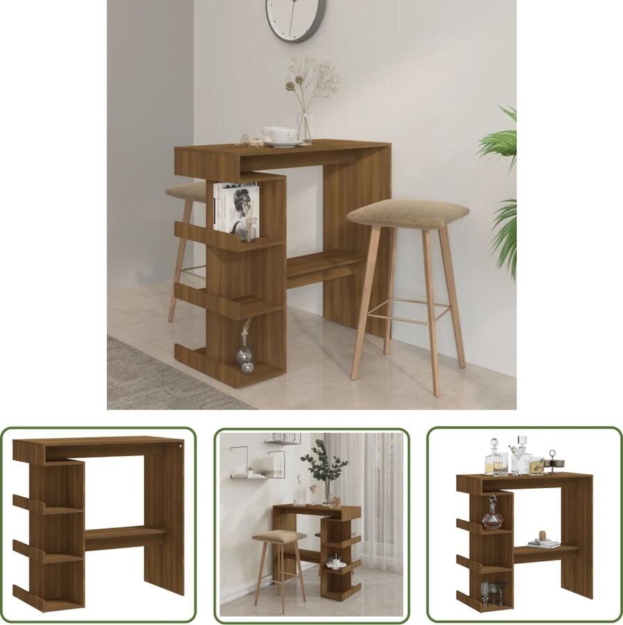 The Living Store Bistrotafel Bruineiken 100 x 50 x 101.5 cm 3 opbergrekken - Foto 2