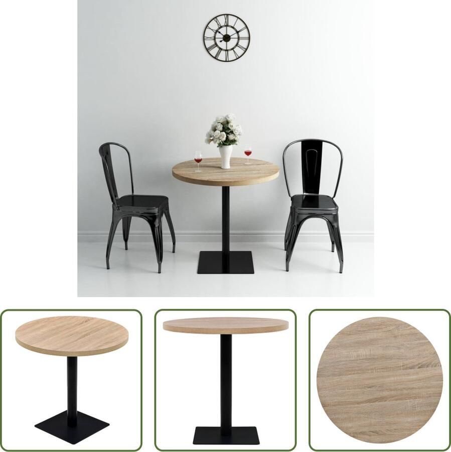 The Living Store Bistrotafel Eiken 80 x 75 cm (Ã¸ x H) MDF en staal Bistotafel Eiken Meubilair Buitentafeltje Terrastisch Cafe Tafeltje Eetkamertafel Ronde Tafel Mdf Tafel Metalen Tafel Onderstel Kleine Bistrotafel