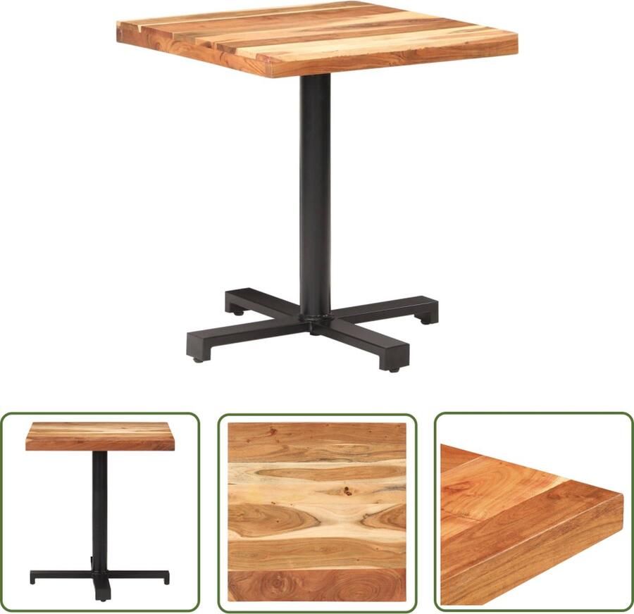 The Living Store Bistrotafel Massief acaciahout 70x70x75 cm Zwart gepoedercoat ijzer - Foto 2