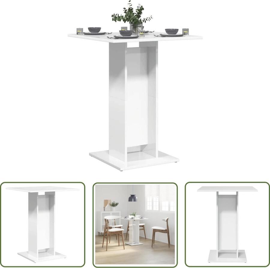 The Living Store Bistrotafel Spaanplaat 60 x 60 x 75 cm Hoogglans Wit Bistrotafel Bartafel Cafetafeltje Buitentafel Terrastisch - Foto 3