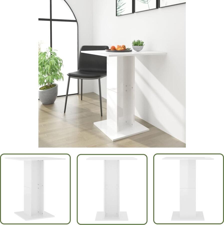 The Living Store Bistrotafel Spaanplaat 60 x 60 x 75 cm Hoogglans Wit Bistrotafel Bartafel Cafetafeltje Buitentafel Terrastisch - Foto 2