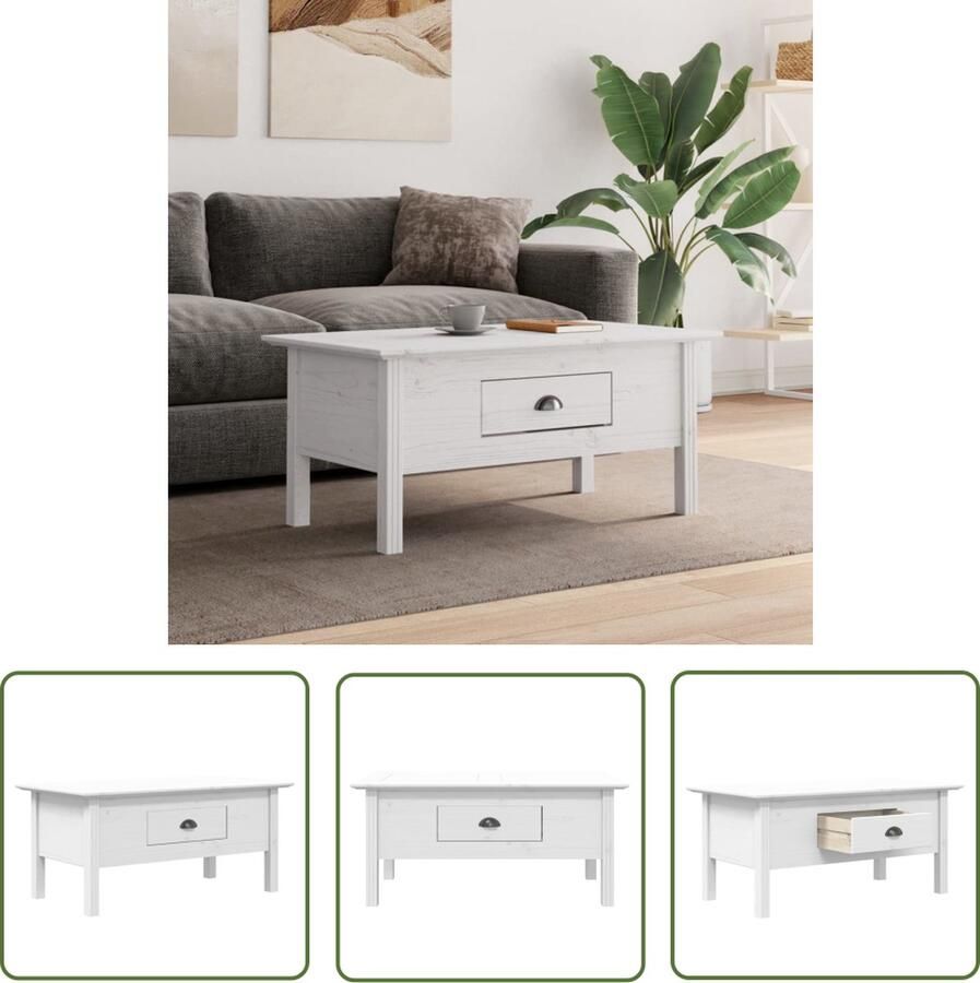 The Living Store BODO Salontafel Franse Stijl 100x55x45cm Massief Grenenhout Salontafel Franse Stijl Houten Salontafel Met Lade Vintage Salontafel - Foto 2