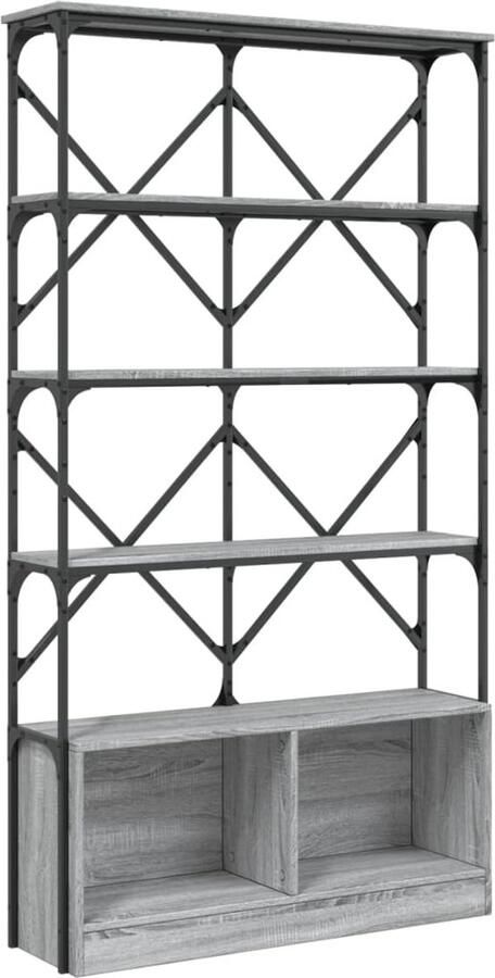 The Living Store Boekenkast 100x26x180 cm bewerkt hout en metaal grijs sonoma Boekenkast Industriële Boekenkast Grijze Boekenkast Houten Boekenkast Metalen Boekenkast - Foto 2