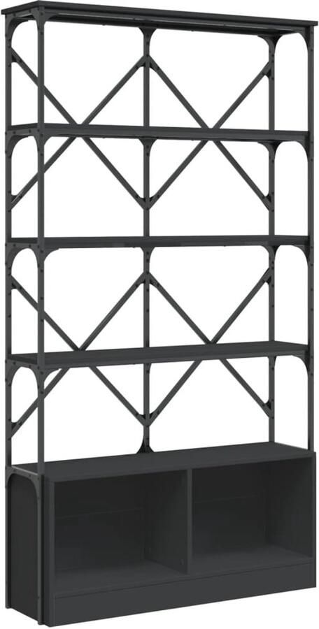 The Living Store Boekenkast 100x26x180 cm bewerkt hout en metaal zwart Boekenkast Industrieel Design Zwarte Boekenkast Houten Boekenkast Metalen Boekenkast