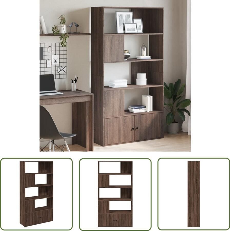 The Living Store Boekenkast Hout 100 x 36 x 189 cm Bruineiken Bestand tegen vocht stabiel en duurzaam Ideale opbergruimte en veelzijdig in gebruik VP- 90 kg