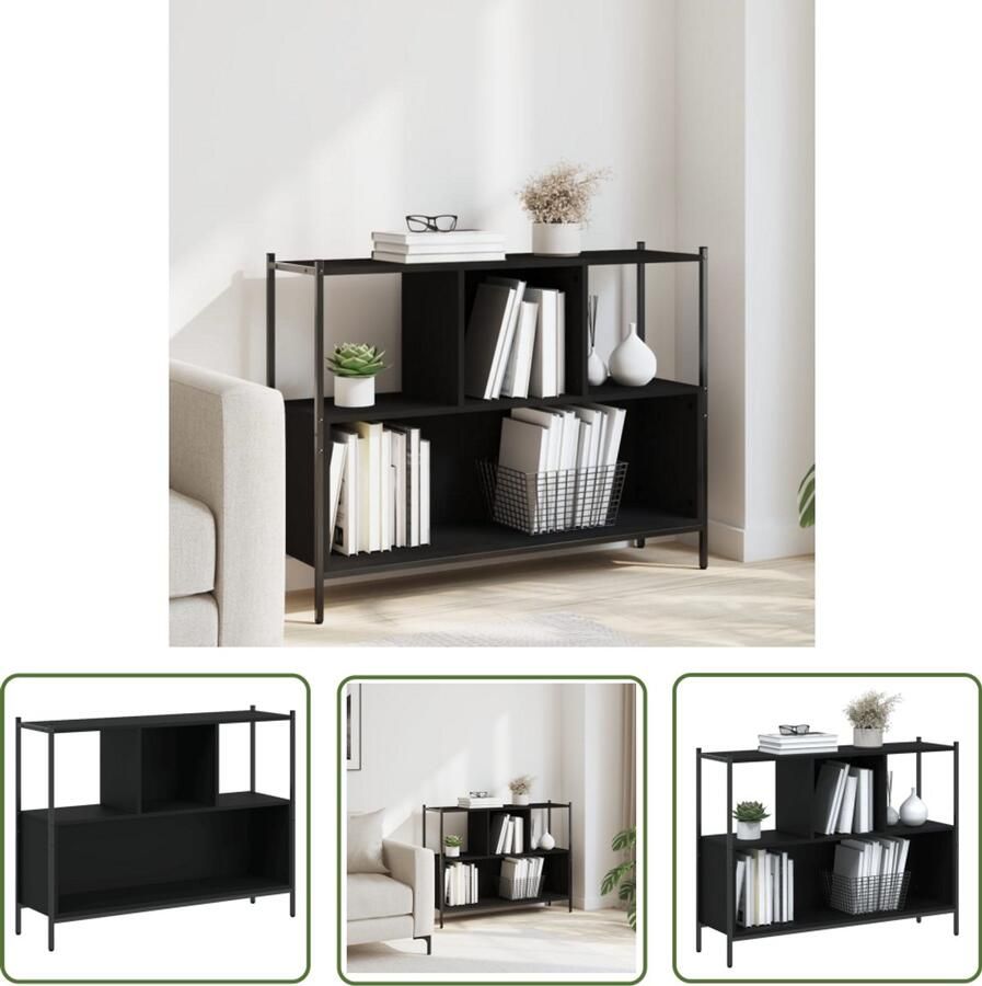 The Living Store Boekenkast 102x28x77 5 cm bewerkt hout zwart Boekenkast Bibliotheek Houten Boekenkast Zwarte Boekenkast Opbergkast