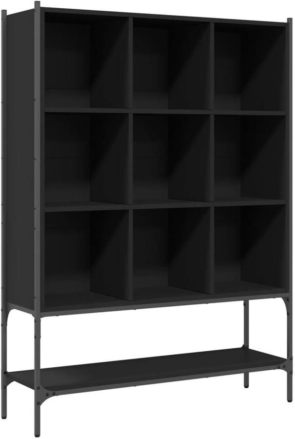 The Living Store Boekenkast 102x30x141 5 cm bewerkt hout zwart Boekenkast Scandinavisch Design Houten Boekenkast Zwarte Boekenkast Wandkasten - Foto 2